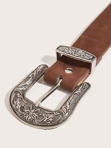 1 pieza Nuevo cinturón de cintura de toro negro de mujer de PU (poliuretano), vestido exterior de PU estampado a mano, estilo occidental versátil adecuado para uso diario - Marrón - Ver 4