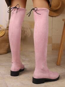 Women's Fashion Over-The-Knee Boots, Elastic Fabric Solid Color Nightclub Style, New Women's Fashion Over-The-Knee Elastic Boots, Suitable For Home, Office, Autumn/Winter,Sexy - Pink - View 5