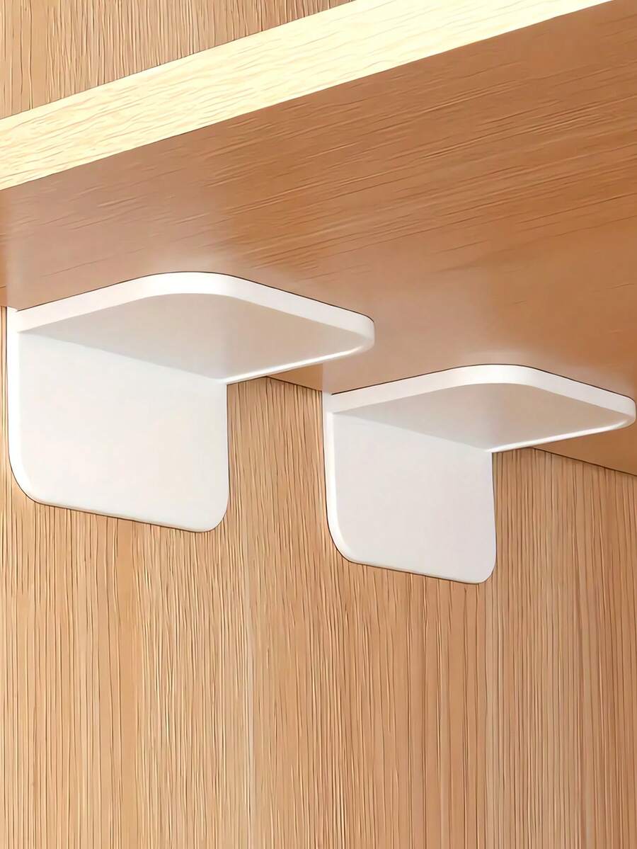 5pcs Self-Adhesive Furniture Wall Anchors, White Plastic Anti-Tip Brackets For Bookshelves,No-Drill Anti-Tip Safety Locks For Cabinets, Shoe Racks, And Bookshelves, Plastic Material, Non-Electric