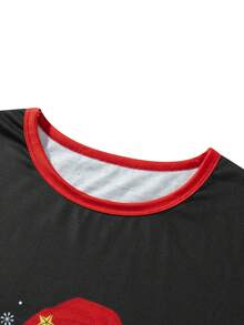 Christmas Family Pajamas Matching Set Letter Santa Hat Print Long Sleeve Tops And Plaid Pants Sleepwear - Black - View 8