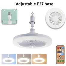 Ventilador de teto com controle remoto regulável de 30 W, base E27, ajuste silencioso de 3 velocidades, lâmpada LED, 85-265 V