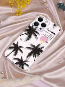 1pc Coconut Shadow Pattern Phone Case, Fashionable Minimalist Transparent Phone Cover, Full Lens Protection, Compatible With Iphone 16/15/14/13/12/11 Pro Max/X/XS/XS MAX/7/8/PLUS And Series, Great Gift For Coworkers, Friends, Family, Couples, Birthdays, Holidays - Clear - View 4