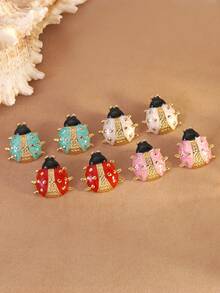 1 Pair Elegant & Cute Colorful Ladybug Stainless Steel Earrings, Suitable For Women's Daily/Outing Wear