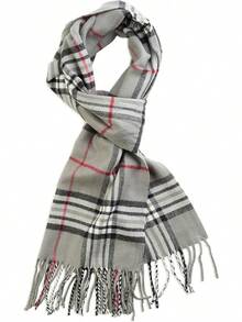 Soft Luxurious Classic Cashmere Feel Winter Scarf With Box, Cozy Warm Scarf - 灰色格子 2 件禮品 - 查看 4