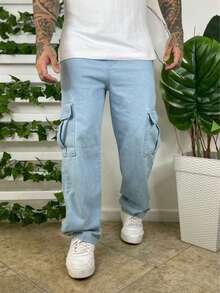 Wide JEANS Cargo Pants With Side Pockets - Rửa nhẹ - Xem 1