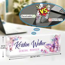1pc Personalized Acrylic Desk Name Plate With Floral Design 21 Styles- Custom Engraved Office Desk Sign For Women And Men - Elegant Clear Acrylic Glass Block - Ideal For Boss, Teacher, Coworker Appreciation Gifts,Personalized Office Decor, Ideal Gift For Bosses, Teachers, Lawyers, Doctors & Colleagues -Personalized Gifts, Holiday Gifts