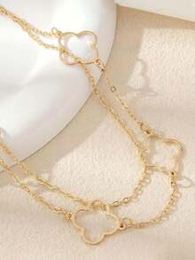 1pc Fashionable Minimalist Hollow Double-Layer Clover Anklet For Girl