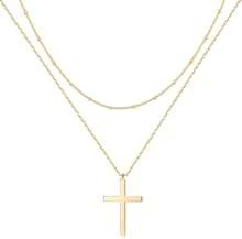 MEVECCO Layered Heart Necklace Pendant Handmade 18k Gold Plated Dainty Gold Choker Arrow Bar Layering Long Necklace For Women - 層交叉 - 查看 1