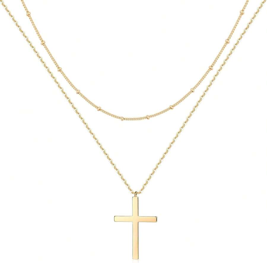 MEVECCO Layered Heart Necklace Pendant Handmade 18k Gold Plated Dainty Gold Choker Arrow Bar Layering Long Necklace For Women - 層交叉 - 查看 1