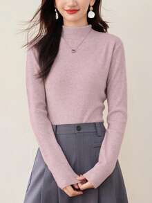 Women's Turtleneck Sweater, Loose Knit Top, Slouchy, Autumn/Winter - Baby Pink - View 5