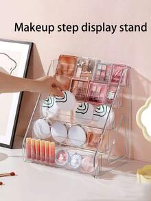 1pc PET Transparent Display Rack, Nail Polish Organizer, Makeup Display Cabinet, Makeup Organizer, Countertop Skincare Organizer, Suitable For Lotions, Face Masks, Eyeshadows, Lipsticks, Nail Polishes, Perfumes, Colognes - Multicolor - View 2