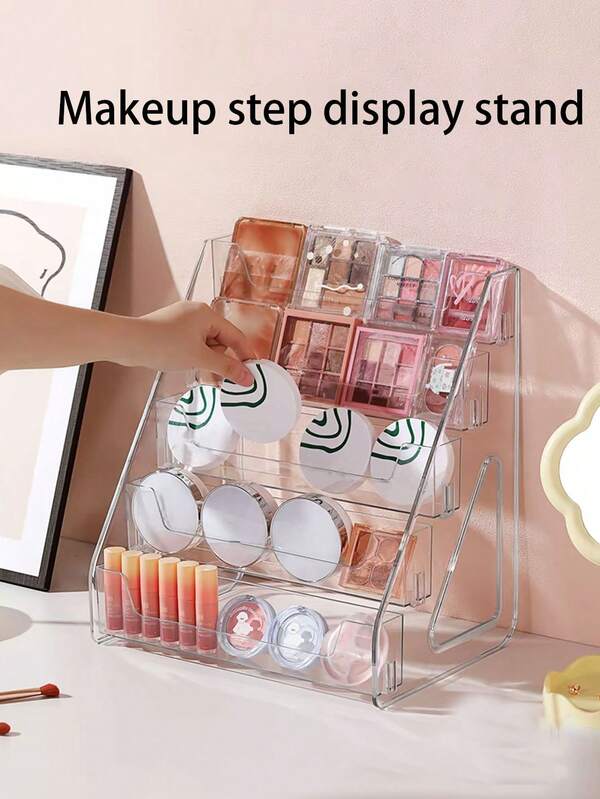 1pc PET Transparent Display Rack, Nail Polish Organizer, Makeup Display Cabinet, Makeup Organizer, Countertop Skincare Organizer, Suitable For Lotions, Face Masks, Eyeshadows, Lipsticks, Nail Polishes, Perfumes, Colognes