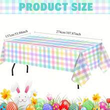 1/3 Pieces Of Colourful Checkered Easter Disposable Tablecloth, PE Soft-Coloured Wallpaper Rainbow-Mixed Plastic Tablecloth, Soft-Coloured Tablecloth For Party, 274*137cm - Color - View 2
