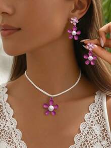 European & American Cross-Border Minimalist Daisy, Sunflower Pendant Necklace, Sweet Dopamine Colorful Flower Stud Earrings Necklace Set For Women - Flower - View 16