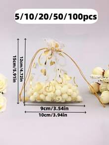 5/10/20/50/100个心形多色纱布袋，礼品包装袋，礼品袋，居家日用品，尼龙袋收纳袋，节庆派对用品，婚庆用品，礼品装饰包装，小包装袋 - 白色 - 查看 4