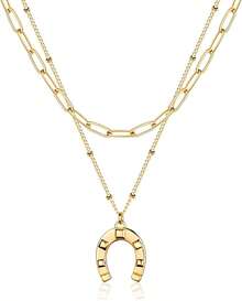 MEVECCO Layered Heart Necklace Pendant Handmade 18k Gold Plated Dainty Gold Choker Arrow Bar Layering Long Necklace For Women - 層馬蹄鐵 - 查看 1