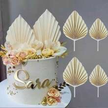 4pcs/Set Or 8pcs/2sets Beige Leaf Shaped Cake Toppers, Suitable For Birthday, Wedding, Anniversary Party Cake Decorations - Multicolor - View 1
