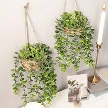 1/2PCS Artificial Eucalyptus Hanging Plant - 12.6 Inch Fake Greenery In Woven Basket, All-Season Home Decor For Living Room, Bedroom, Porch - Holiday Decor (Christmas, Halloween, Easter, Thanksgiving) - Indoor/Outdoor Use - màu xanh lá - Xem 4