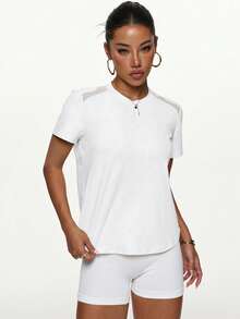 Oversized Mesh-Panel Sports Cover-Up T-Shirt - Breathable Streetwear Gym Shirt - Loose Fit Athletic Lounge Top - White - View 2