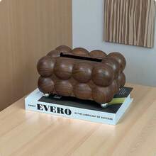 1pc Cotton Candy Design Paper Towel Holder Box, Wooden Texture Tissue Box, Multi-Function Storage Box Suitable For Living Room, With Remote Controller Storage Box, Desktop Tissue Box - Multicolor - View 16