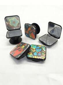 1pc Customized Makeup Mirror With Phone Holder, Portable Glass Mirror With Flip Cover, Double-Sided, Air Cushion, Extendable Phone Stand Suitable For All Phones, Ideal For Team Gifts, Wedding Gifts, Gifts For Family And Friends, Daily Use