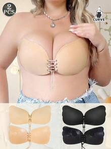 1/2 Peças Sutiã Adesivo Invisível Plus Size - Sutiã Sem Arame, Cordão, Autoadesivo, Sem Alças, Decote em V Profundo, Efeito de Elevação e Realce do Decote, Acessório de Lingerie Respirável e Confortável para Casamento e Uso Diário