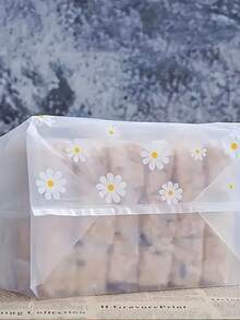 50pcs White Daisy Frosted Reusable Gift Packaging Bags With Handles, Transparent Bakery Takeout Bags - Clear - View 3