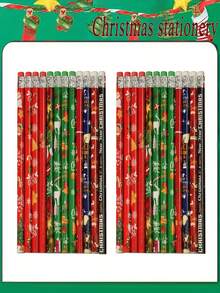 74 支装圣诞卡通铅笔套装（带橡皮），以雪人、圣诞老人、雪花、驯鹿图案为特色，奖品绘图铅笔，创意文具，学生素描，HB 铅笔，用于学习写字返校，创意学生用品，教师办公用品，理想的节日礼物和派对礼物（任何风格） - 彩色 - 查看 10