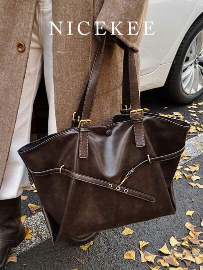 复古大容量多功能日常单肩包，简约纯色轻便手提包，美拉德时尚扇形包，小众设计休闲腋下包，适合通勤、旅行和各种场合。