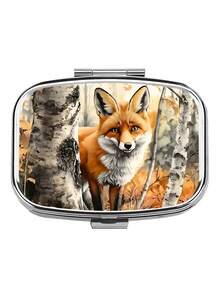 1pc Owl, Puppy, Fox, Cat Pattern Printed Square Pill Box, 2 Compartment Portable Pill Case For Pocket Or Wallet, Decorative Metal Medicine Vitamin Storage Box For Pocket, Wallet, Travel, Unique Gift - Multicolor - View 16