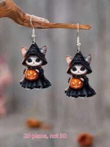 1 Pair Adorable Hoodie Cat Drop & Dangle Earrings, 2D Acrylic Cartoon Style For Women, Cute Daily Accessory, Ideal For Party & Date Outfits, Perfect Christmas Gift - Cat - View 14