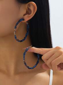 1 Pair Retro Fashion Exaggerated Denim Print Hoop Earrings For Women, Minimalist Wrapped Round Earrings - square queen - View 27