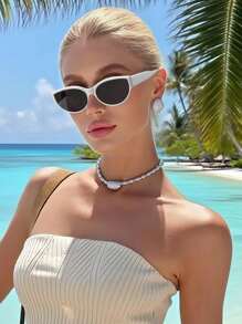 1 件复古猫眼椭圆形女士时尚、夏季海滩配饰、街头风格眼镜、户外旅行度假配饰、白色眼镜学院风适合返校季蝴蝶形猫眼形墨镜 - 白色 - 查看 5