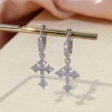 1 对欧美简约风格铜十字架设计女士耳环，通勤百搭 - 耳環 - 查看 9