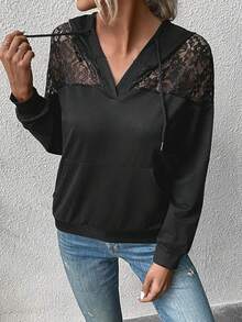 Women's Lace Patchwork Sweatshirt, Casual Pullover Top, Plus Size