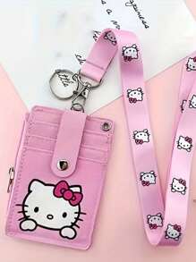 Sanrio 1 PC Hello Kitty Pink Lanyard With Card Holder – Cute Cartoon Design For ID, Access, Student & Work Badges – Neck Strap For Easy Carrying