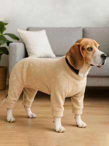 1PC Medium Large Dogs Puppy Plush Cozy Adorable Paw Prints Warm Pajamas, Elastic Dog Recovery Suit After Surgery Soft Long Sleeve For Labrador Rottweiler Beagle - Pink - View 9