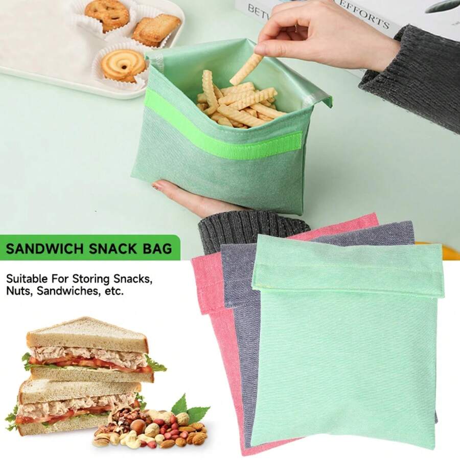 Bolsa de almacenamiento de sándwiches reutilizable con forro de TPU, bolsas de snacks con , lavables, impermeables y seguras para alimentos. - Rosa - Ver 1