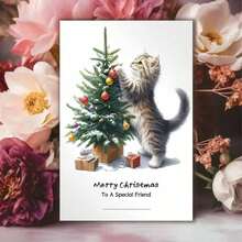 1 pieza Tarjeta de felicitación navideña australiana con sobre, 11cm X 16cm - Diseño encantador de gatos besándose con adornos festivos, ideal para amigos, familia y amantes de los gatos, tarjeta de celebración navideña conmovedora