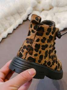 2026 New Leopard Print Faux Fur Ankle Boots For Kids, Unisex Non-Slip Rubber Sole, School Party Winter Casual Versatile Kids Shoes - Brown - View 4