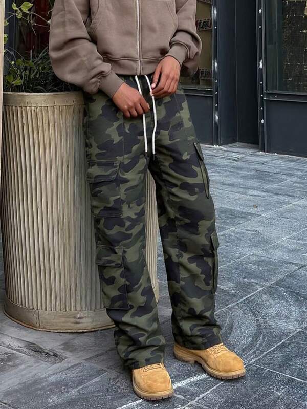 Men's Casual Straight Leg Pants, Outdoor Camouflage Cargo Pants, Autumn/Winter