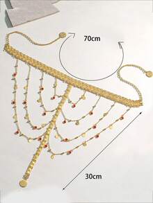 1件中东/阿拉伯节日镀金头饰，女士奢华头饰，适合婚礼、日常佩戴、派对、馈赠、发饰，准新娘适用 - 金色 - 查看 4