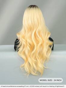 24 Inch Long Wavy Golden Ombre Wig For Women Heat Resistant Fiber Middle Part Hairpiece Dark Roots,Natural Synthetic Full Machine Hair Wigs For Daily Music Festival Party Wear, Cosplay Halloween & Street Photography Use - 漸變金色 - 查看 4