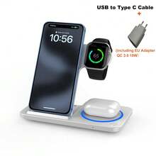 SUONEE 3-in-1 faltbare kabellose Ladestation, Ladegerät-Ständer mit LED-Nachtlicht, kompatibel mit iPhone 16/15/14/13/12/11/Pro/Max/Mini/8/Plus/X/XR/XS/SE, kompatibel mit Apple Watch Ultra/9/8/7/6/5/4/3/2/1/SE, kompatibel mit 3/2/Pro, für Büro, Wohnheim, Zuhause, kabelloses Ladegerät, Handyladegerät