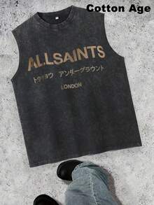 Vintage Men's Tank Top - AllSaints Print Design - Casual Fall/Winter Layering Tee - Perfect Gift For Halloween/Christmas - Cotton Age Brand - Black - View 1