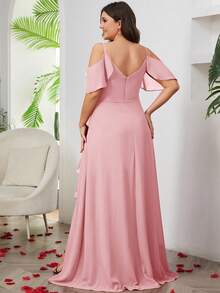 Women Plus Size Elegant Solid Color Party Elegant Mature Chiffon Twist Ruffle/Ruffle Pocket Wedding