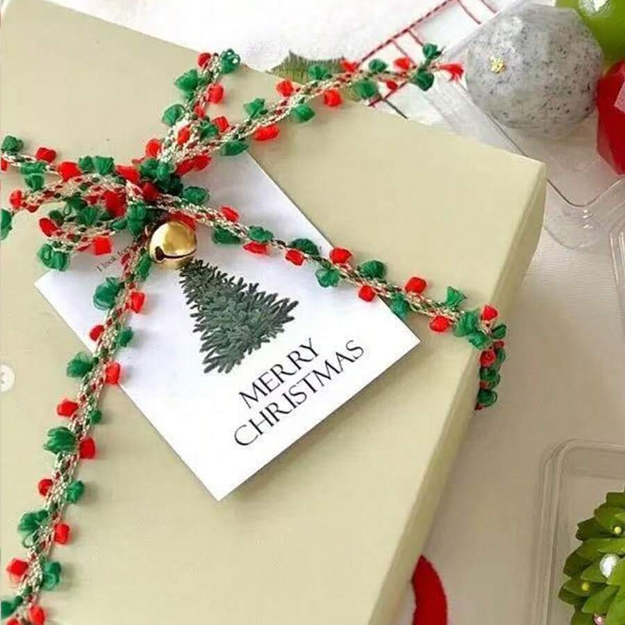 Christmas Gift Wrapping Ribbon, Floral Decor Gift Packaging Ribbon