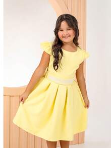 Girls Dress, Princess Style, Party, Wedding, Graduation, Baptism, Youth, Birthday - Yellow - View 1