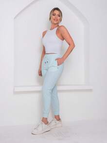 Women's Polyester Tie Pants - Light Wash - View 5