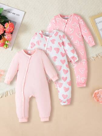 3 件套心形图案连体裤，长袖，常规版型，适合户外运动和休闲穿着，春秋季